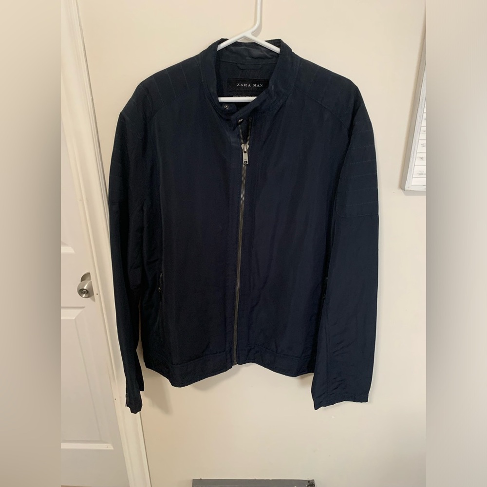 Zara man XXL navy blue bomber motorcycle style jacket - worn once for photos